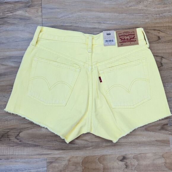 ☔️🔸️NWT Levi's 501 Yellow High Rise Button Fly Denim Shorts Size 4/27 - Picture 3 of 11